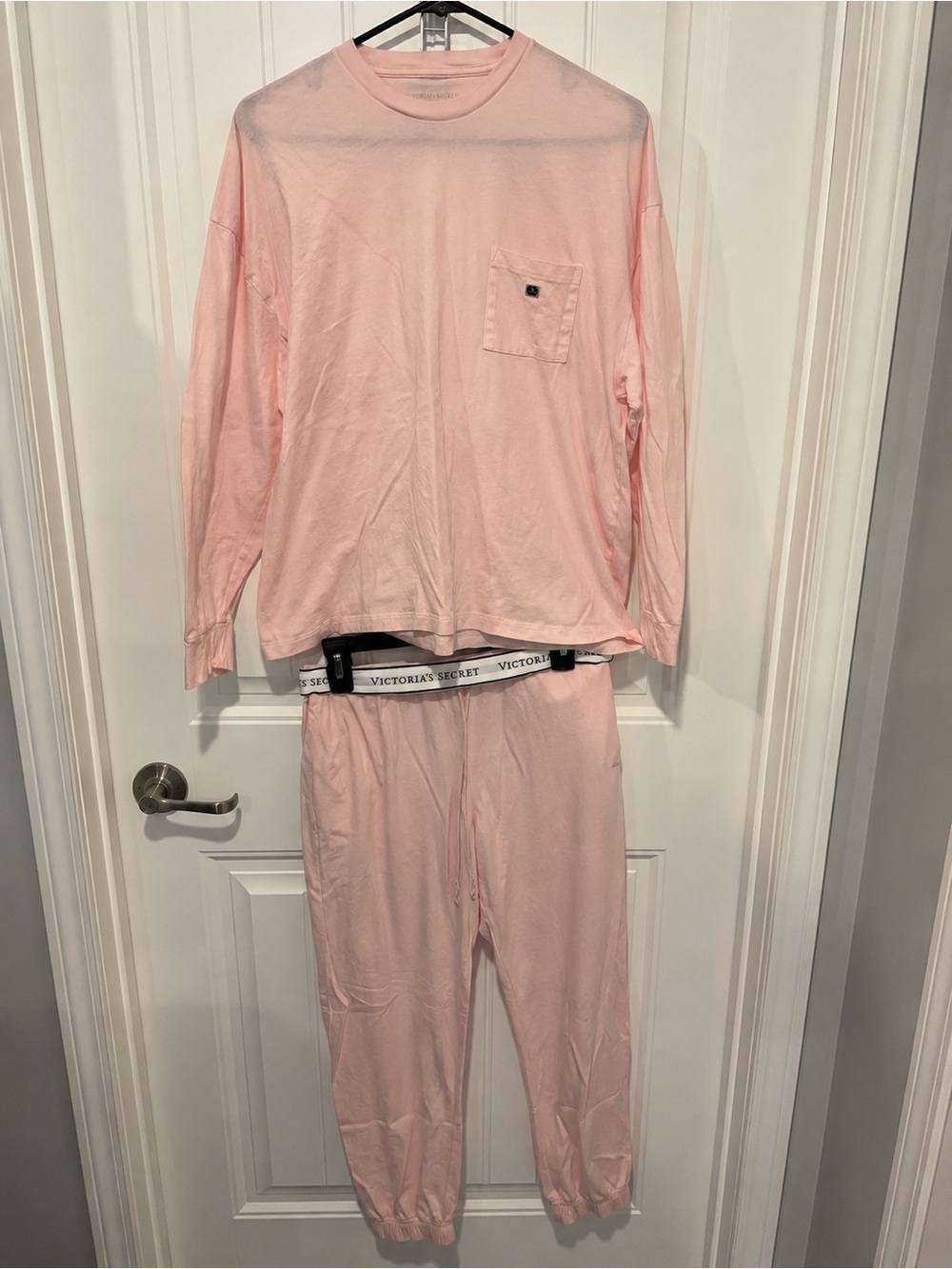 EUC Victoria’s Secret 100% Cotton Long Sleeve Jogger Pajama Set Pink Medium